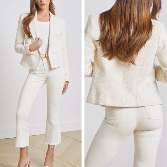 BEST L'AGENCE Brooke Open-Front Blazer Sz2/6 Ecru Cream Ivory Off White - Picture 13 of 14